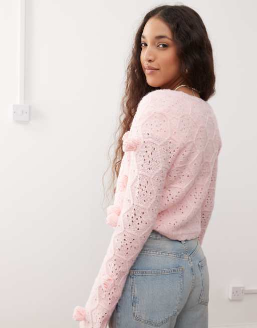 Miss Selfridge - Cropped vest met 3D-bloemen in roze, 4 van 4