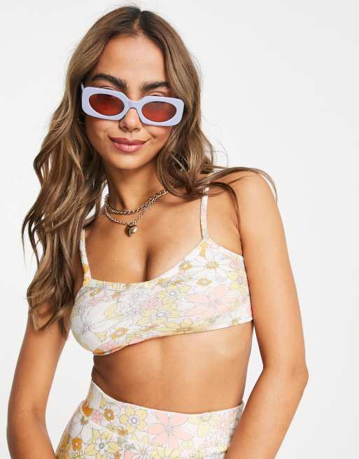 Miss Selfridge - Croptop med retro-blomstermønster i frotté 