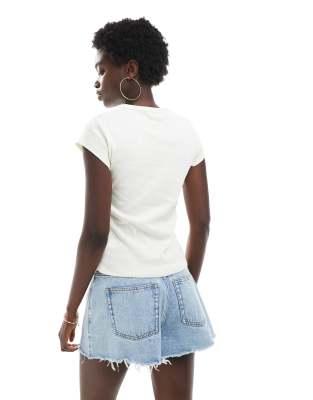 Miss Selfridge Cross Stitch Western Wild Heart Baby Tee-white In White