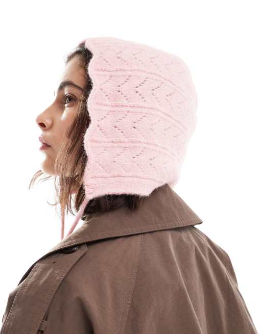 Miss Selfridge - Cuffia traforata rosa tenue con dettaglio smerlato, 3 di 3