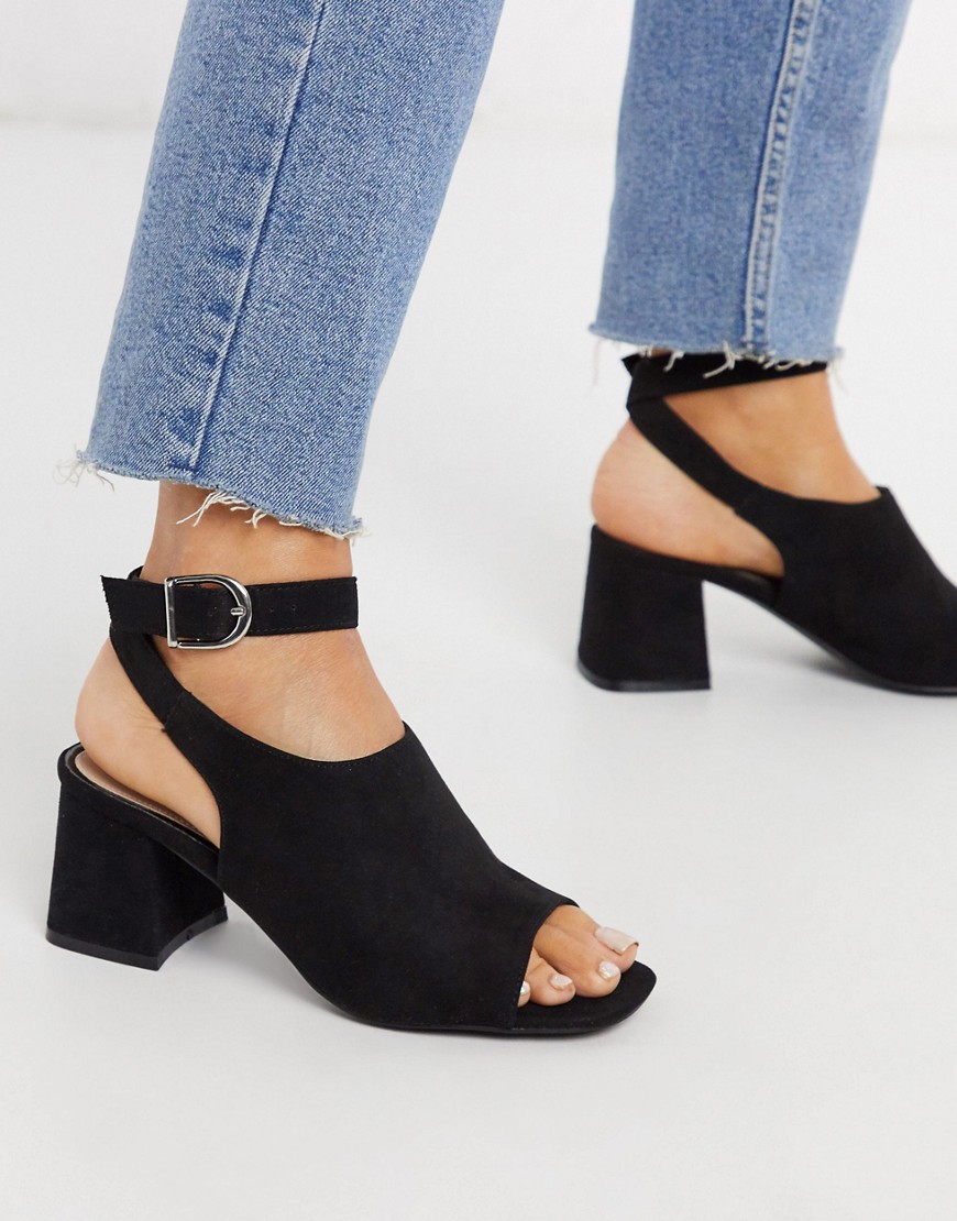 Miss Selfridge cut out block heeled sandals in black