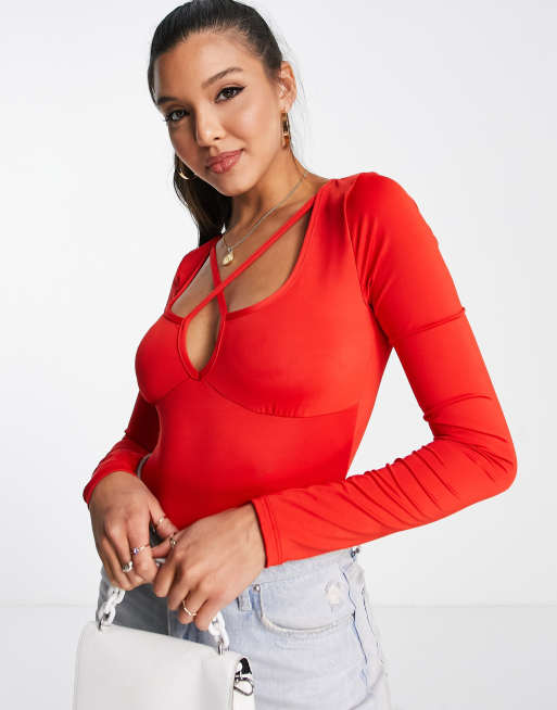 Miss Selfridge cut-out bodysuit in red