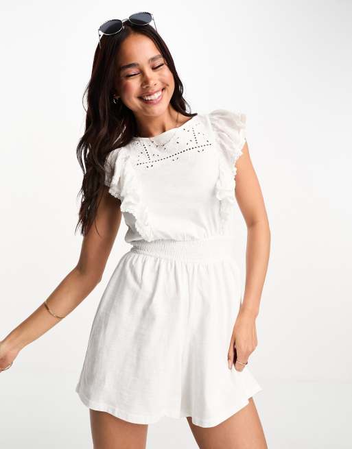 Miss Selfridge cut out broderie playsuit with frill detail in white ClassicfuncenterShops