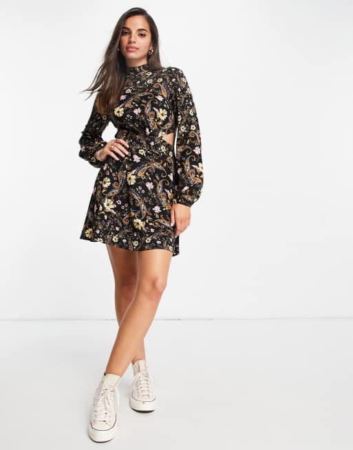 Miss Selfridge cut out fit flare dress in paisley print