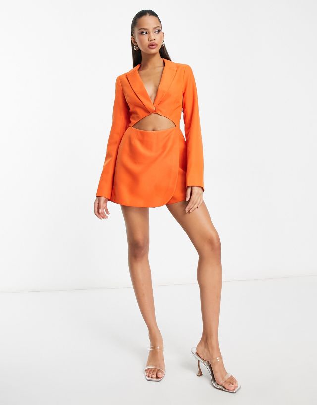 Miss Selfridge - cut out mini blazer playsuit in orange