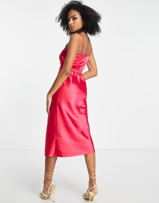 Miss Selfridge cut out satin midi slip dress in hot pink