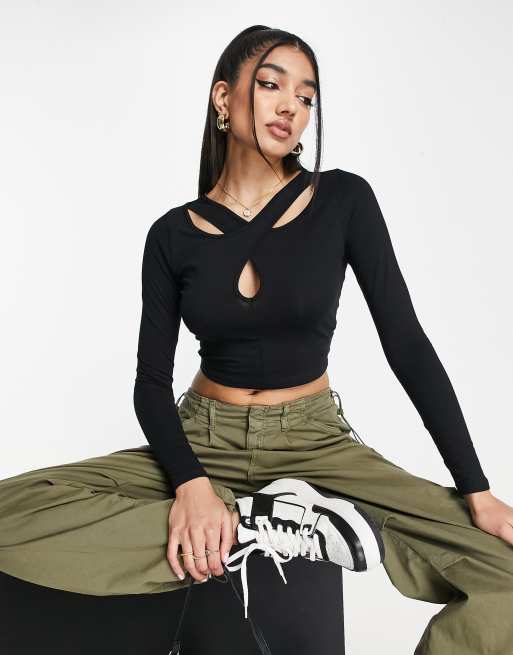Miss Selfridge cut out top in black 