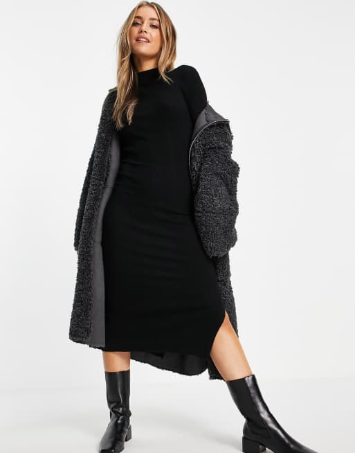 Miss Selfridge cut-out yoke midaxi dress in black, 4 of 4
