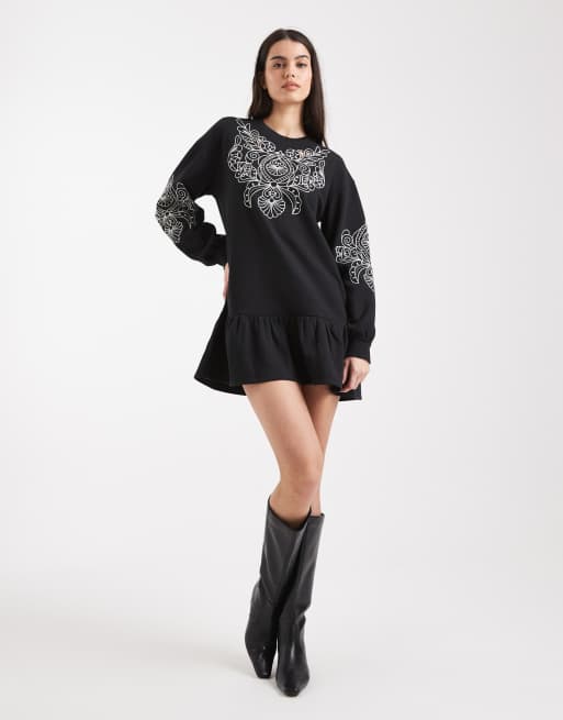 Miss Selfridge cutwork embroidered drop waist sweat dress, 2 of 4