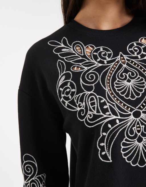 Miss Selfridge cutwork embroidered drop waist sweat dress, 3 of 4