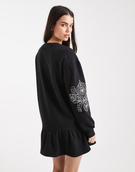 Miss Selfridge cutwork embroidered drop waist sweat dress, 4 of 4