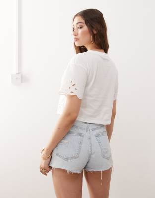 Miss Selfridge Cutwork Hem T-shirt In White