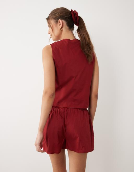 Miss Selfridge cutwork mini shorts co-ord in red, 5 of 5