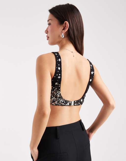 Miss Selfridge – Czarna braletka premium z koralikami, 3 z 4