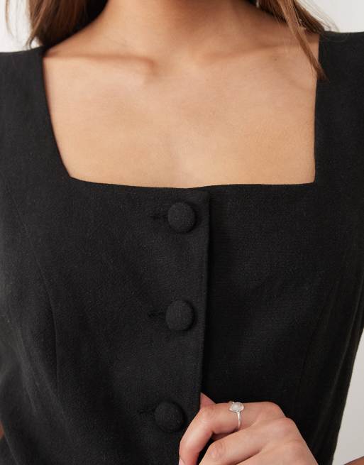 Miss Selfridge – Czarna kamizelka o lnianym wyglądzie, 3 z 4