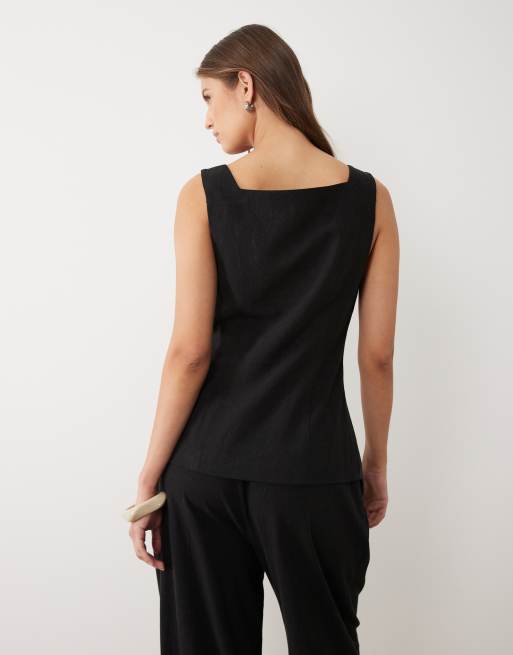 Miss Selfridge – Czarna kamizelka o lnianym wyglądzie, 4 z 4