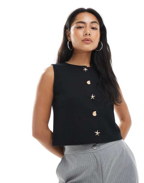 Miss Selfridge shell metal trim waistcoat in black