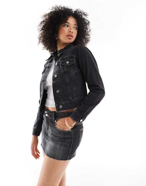 Miss Selfridge denim girlfriend jacket in clean black wash