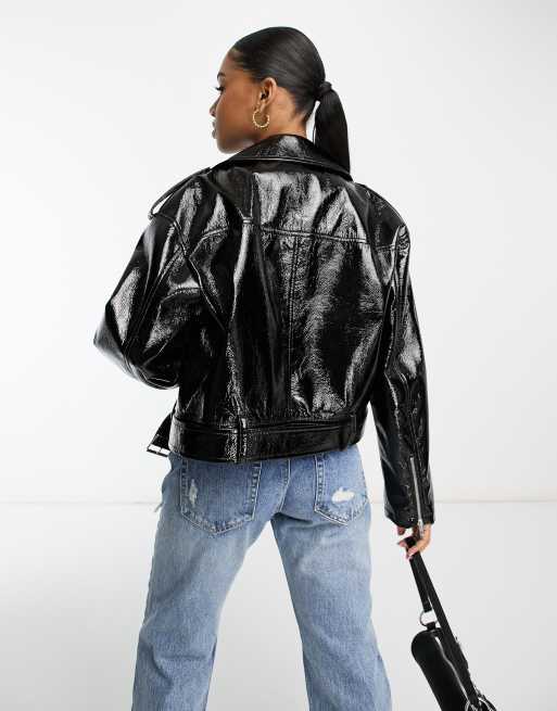 Miss Selfridge – Czarna kurtka typu biker z winylowej imitacji skóry, 3 z 4