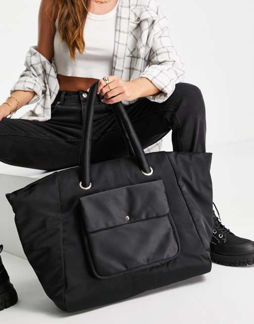 Miss Selfridge – Czarna nylonowa torebka typu tote 