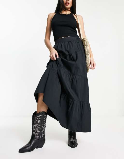 Miss Selfridge – Czarna popelinowa spódnica warstwowa maxi 