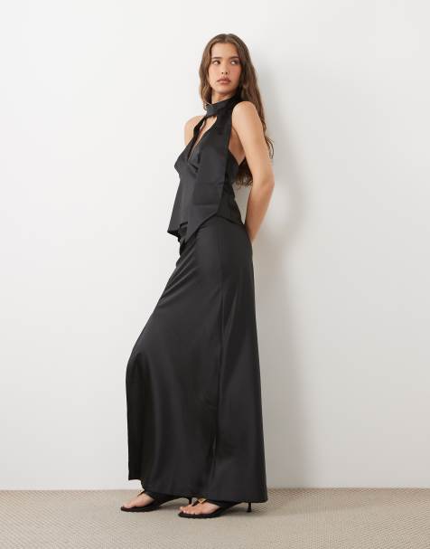 Miss Selfridge – Czarna satynowa spódnica maxi, część zestawu - view 1