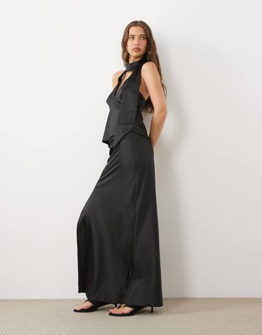 Miss Selfridge – Czarny satynowy zestaw maxi, 2 z 3