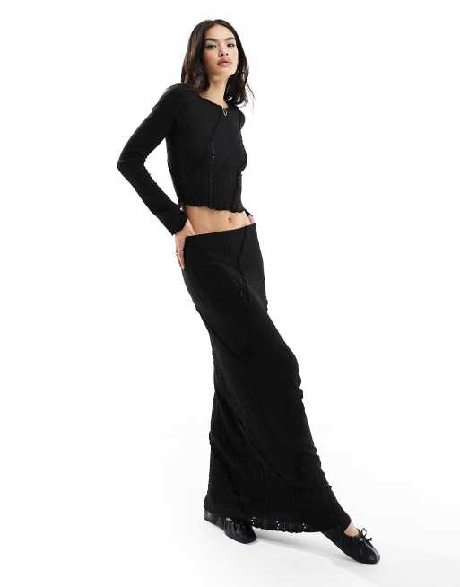 Miss Selfridge – Czarna spódnica midi z materiału o różnych fakturach, część zestawu