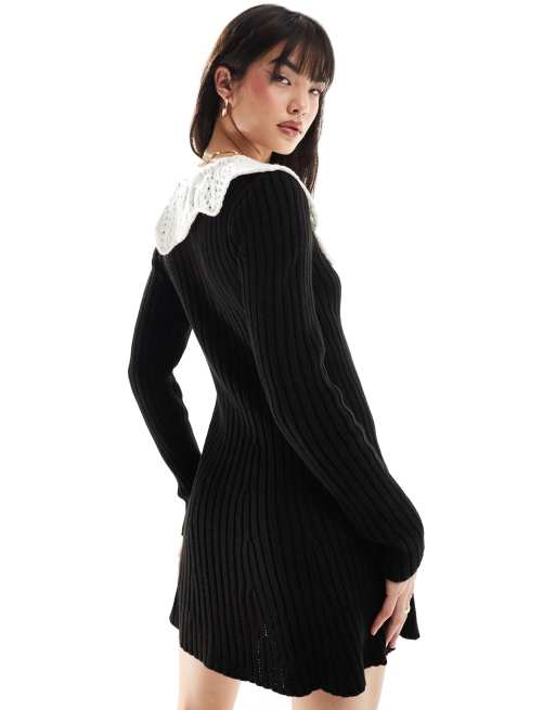 Miss Selfridge – Czarna sukienka mini z dużym kołnierzem, 4 z 4
