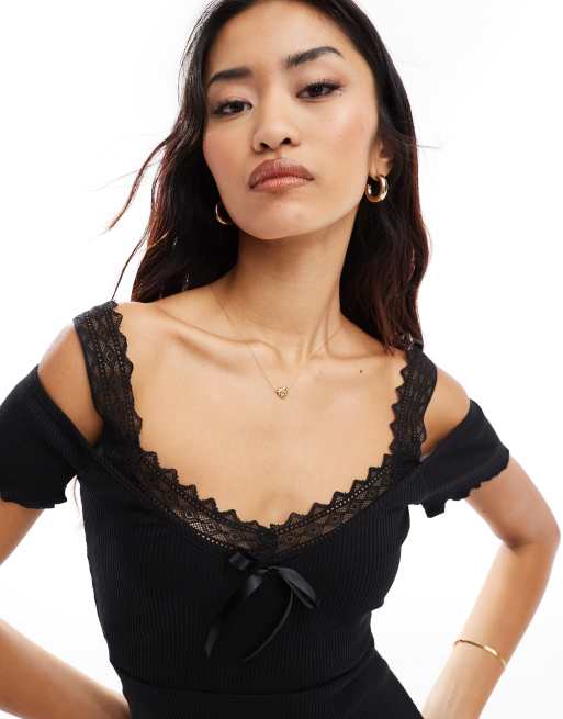 Miss Selfridge – Czarna sukienka mini z koronkowymi wstawkami, 3 z 4