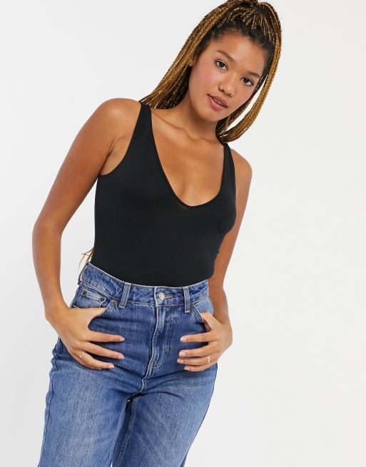 Miss Selfridge – Czarne body z dekoltem w kształcie litery V