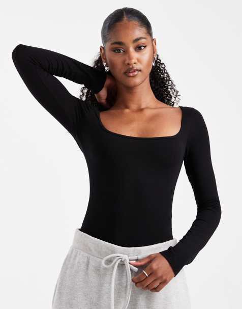 Miss Selfridge wide scoop bodysuit in black