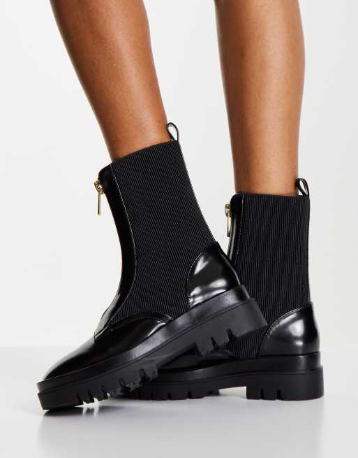 Miss Selfridge – Czarne buty wojskowe z suwakiem , 4 z 4
