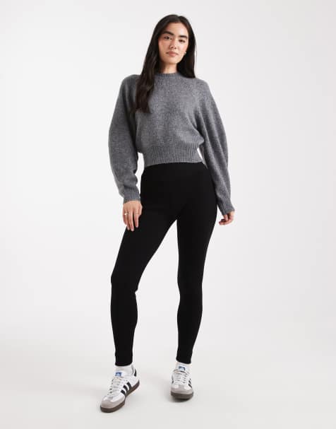 Miss Selfridge – Czarne legginsy z prążkowanej dzianiny - view 1