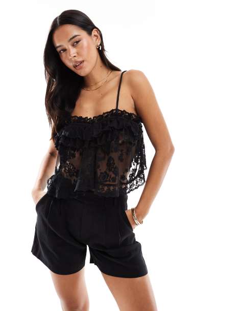 Miss Selfridge premium lace baby doll top in black