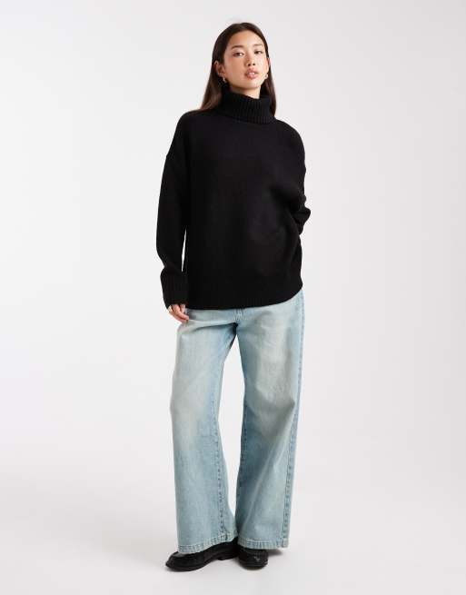 Miss Selfridge – Czarny sweter oversize z golfem i rozcięciem na dole, 3 z 4