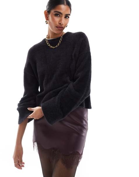 Miss Selfridge oversized lash jumper in black