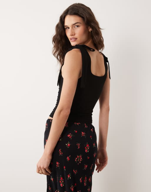 Miss Selfridge – Czarny top z wiązanymi ramiączkami, 4 z 4