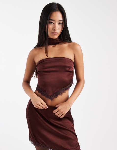 Miss Selfridge – Czekoladowobrązowy top z wiązaniem na szyi, część zestawu - view 1