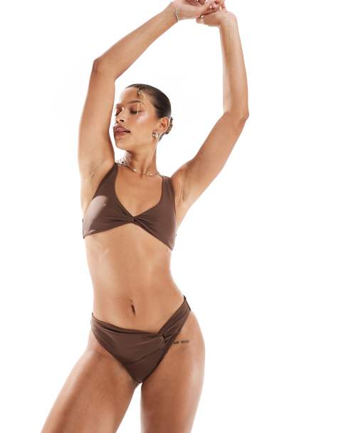 Miss Selfridge twist detail bottom in chocolate