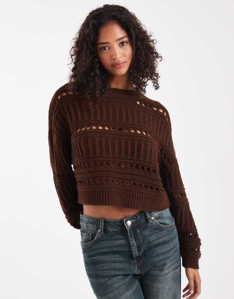 Miss Selfridge textured jumper in chocolate