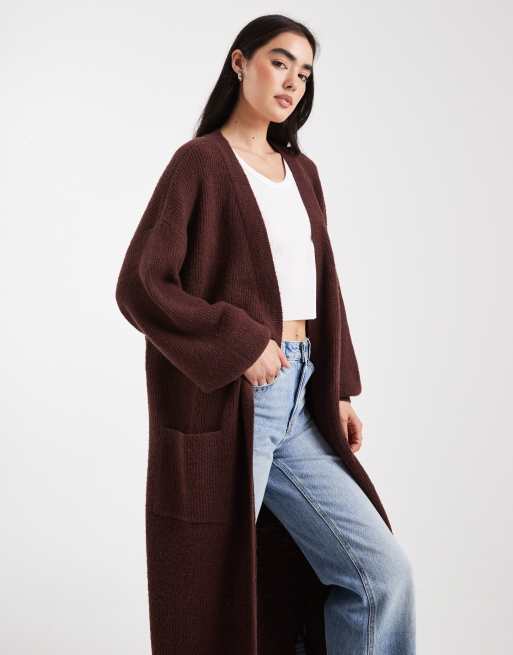 Miss Selfridge – Czekoladowy kardigan maxi, 3 z 4
