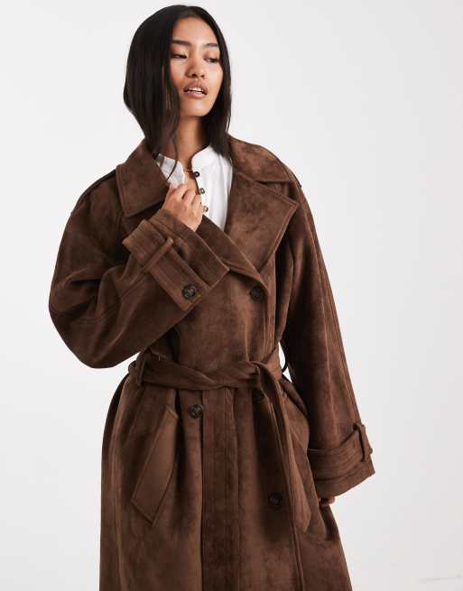 Miss Selfridge – Czekoladowy prochowiec z imitacji zamszu, 3 z 4