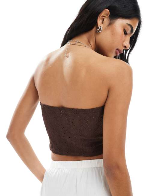 Miss Selfridge – Czekoladowy top z dołem o fasonie chusty, 3 z 4