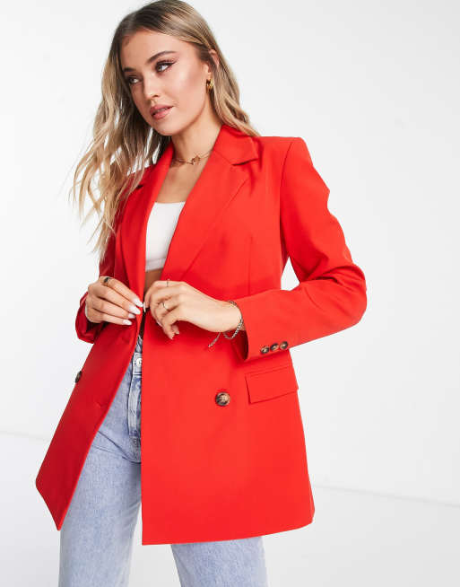 Miss Selfridge – Czerwona dopasowana w talii marynarka o wydłużonym fasonie