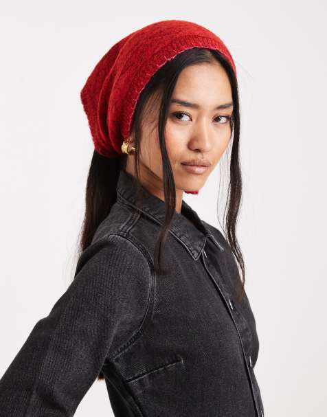Miss Selfridge – Czerwona mała trójkątna chusta z dzianiny pointelle z różowym obszyciem - view 1
