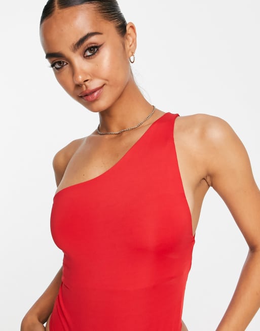 Miss Selfridge – Czerwone body na jedno ramię w stylu lat 90., 2 z 4
