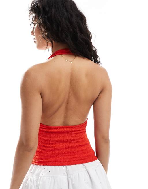 Miss Selfridge – Czerwony fakturowany top z dekoltem typu halter, 4 z 4