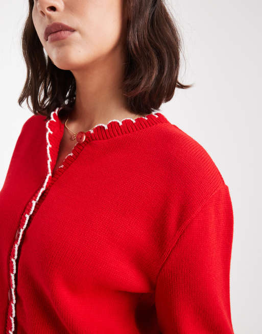 Miss Selfridge – Czerwony kardigan z ozdobnym obszyciem, 2 z 4