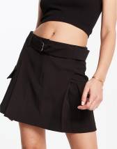 Satin utility mini outlet skirt with buckle belt